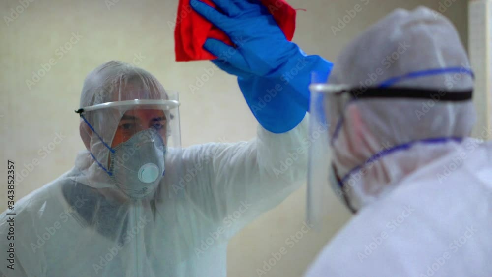 coronavirus. military disinfecting hospital to prevent the spread of covid19