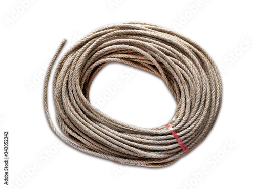 Roll of hemp rope isolated on white background with clipping path