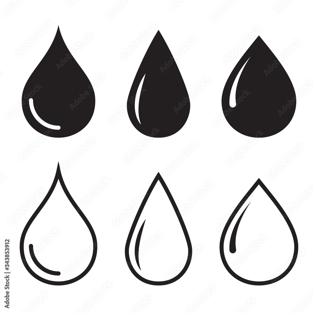 Simple black and outline flat water drop icons. Simple black and outline flat water drop icons.