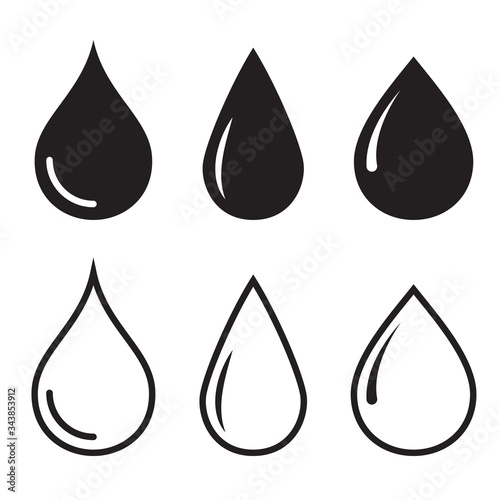 Simple black and outline flat water drop icons. 