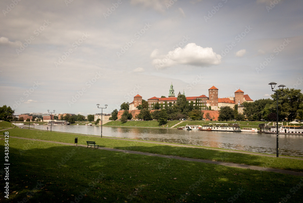 Krakow river view with castle