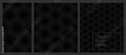 Black honeycomb seamless pattern set. Repeating dark hexagon background.
