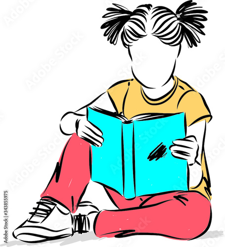 little girl reading book education concept vector illustration