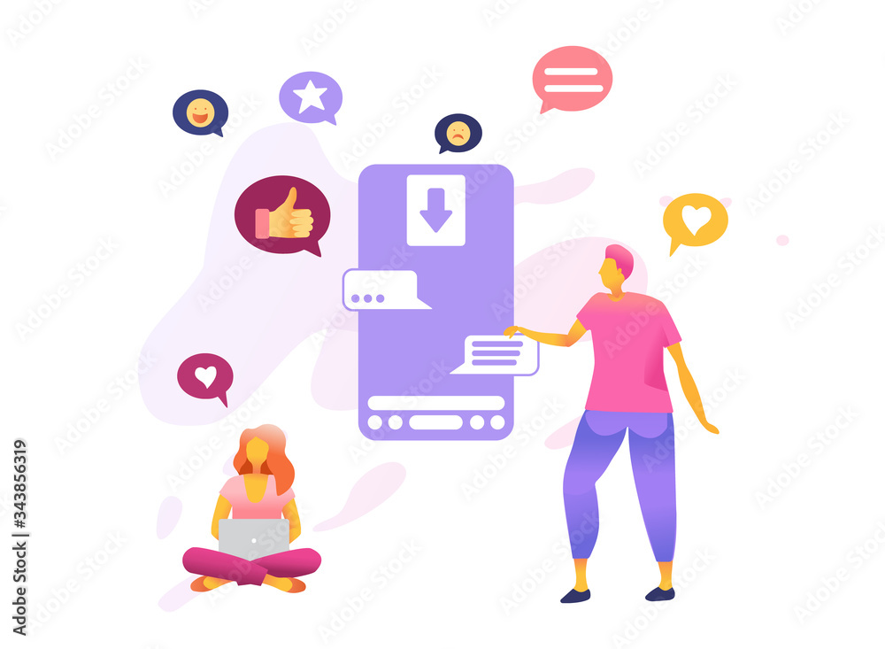 Cartoon icon with social downloading and texting. Cartoon icon with social downloading and texting.