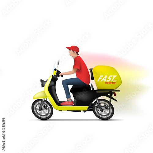 Yellow Vintage Food Delivery Scooter With Courier