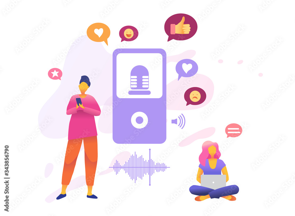 Cartoon icon with audio recording business flat for concept design with characters. Cartoon icon with audio recording business flat for concept design with characters.