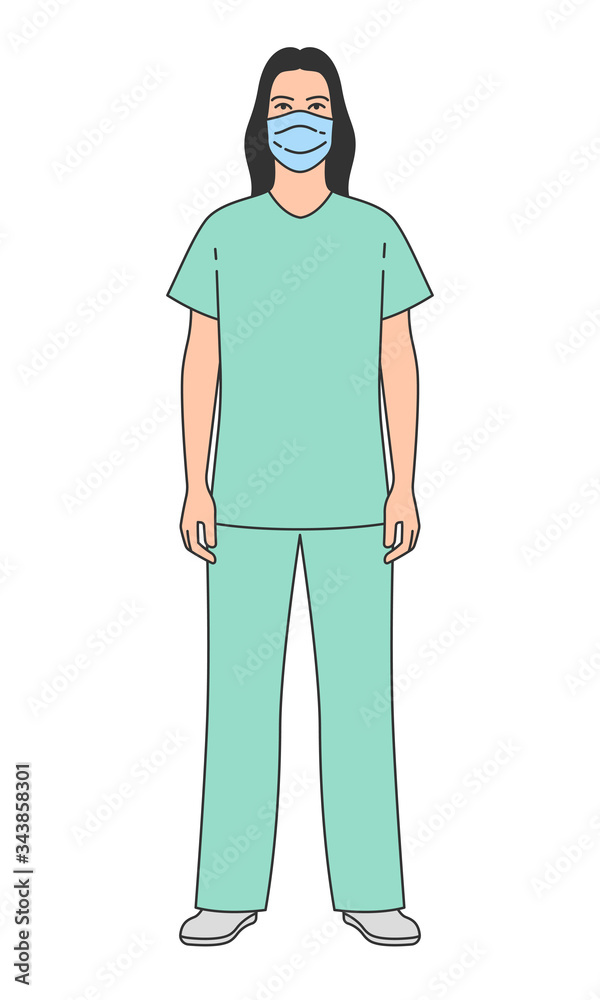 Doctor or nurse wearing medical face mask. Man in medical uniform. Vector illustration. Doctor or nurse wearing medical face mask. Man in medical uniform. Vector illustration.