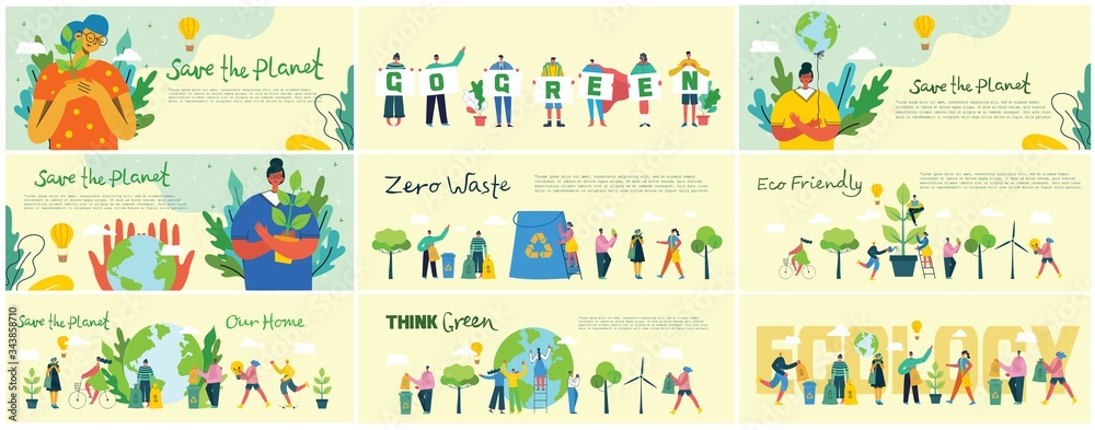 Fototapeta premium Vector illustration ECO background of Concept of green eco energy and quote Save the planet.