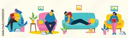 Vector concept illustrations of World Book Day, Reading the books and Book festival in the flat style.