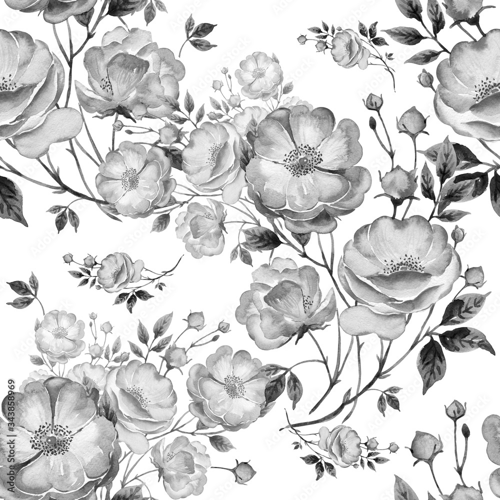  Seamless pattern of wild rose. Stylish print for textile design and decoration.