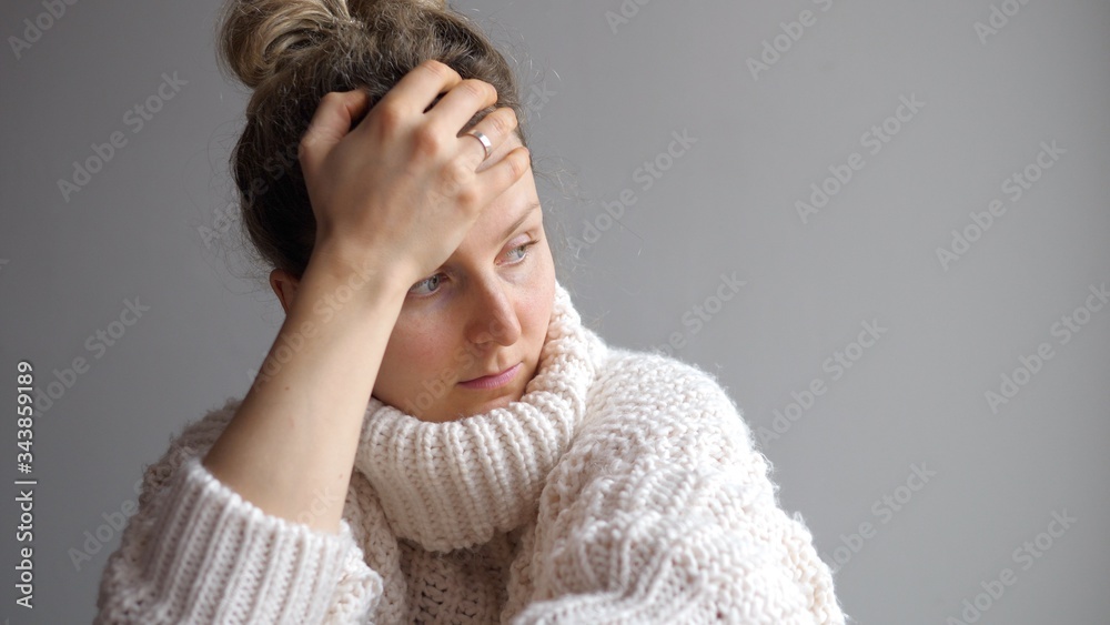 People, Stress, Depression, Frustration And Sickness Concept. Depressed Woman At Home. People, Stress, Depression, Frustration And Sickness Concept. Depressed Woman At Home.