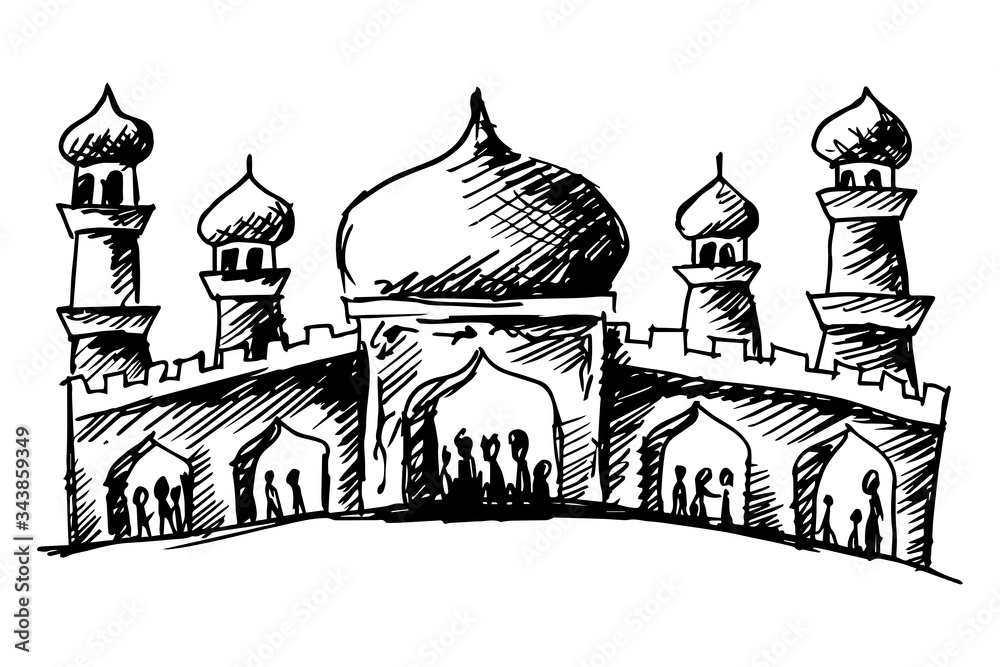 Mosque  sketch drawing illustration background.