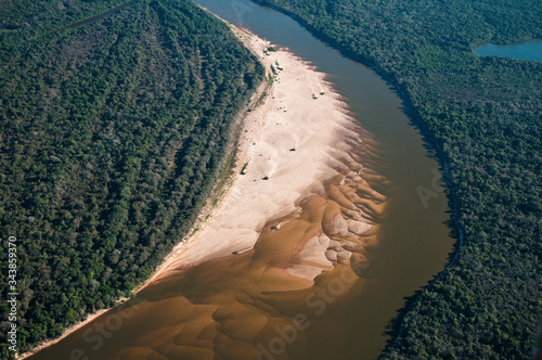 Vista aérea do Rio Javaés e Ilha do Bananal, Tocantins, Brasil. photo