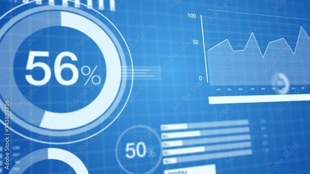 3D animated bar graphs and pie charts slick, clean, elegant white on blue background. Great for corporate presentations