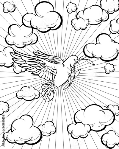 Dove in the sky coloring page. Bible story.