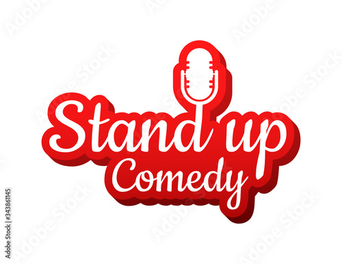 Stand up in flat style on red background. Retro microphone icon. Mic stand. Vector stock illustration.