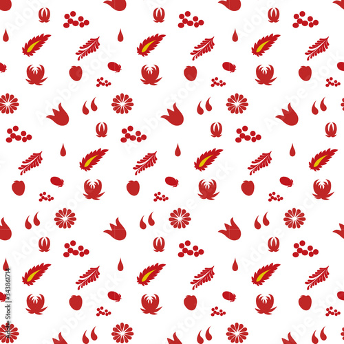 Red color traditional european Ukrainian ornament. rustic floral composition. rural folk style flower seamless pattern. abstract flat floral wrapping paper. red decorative poppy fabric motif