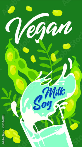Plant-based vegetarian soy milk is a healthy cow's alternative to lactose milk, an environmentally friendly product. Lactose free. banner for replacing milk