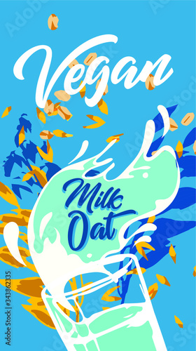 Vegan oatmeal plant-based milk A healthy cow's alternative to lactose milk, an environmentally friendly product. Lactose free. milk replacement banner