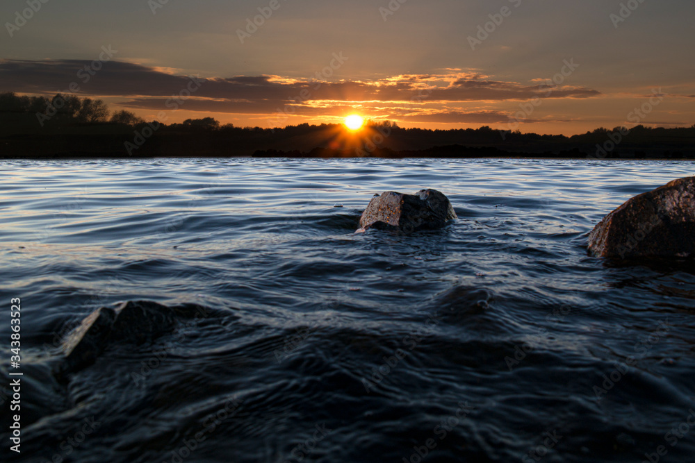 Naklejka premium Beautiful sunset over Lough Neagh in Ireland