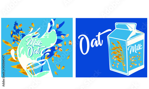 Vegan oatmeal plant-based milk A healthy cow's alternative to lactose milk, an environmentally friendly product. Lactose free. milk replacement banner