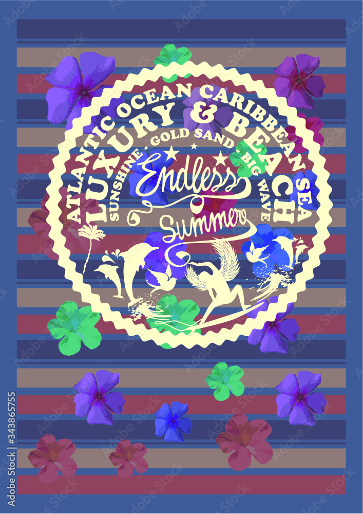 flower and surf print embroidery graphic design vector art
