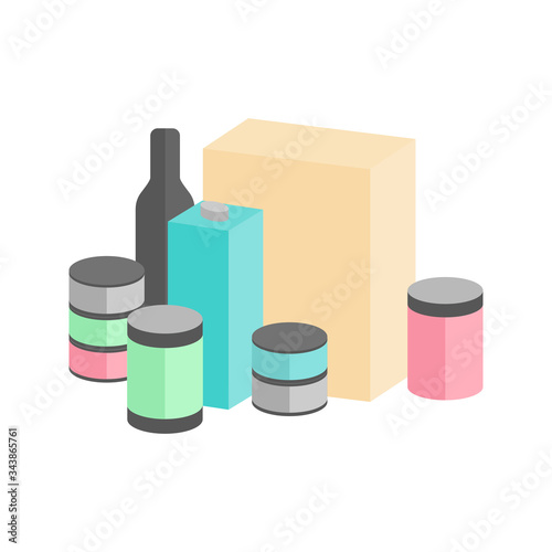 Generic grocery items such as canned food, cereal box and other non perishable pantry items vector