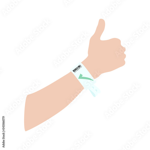 Hospital patient wristband or bracelet with a green tick vector Fototapeta