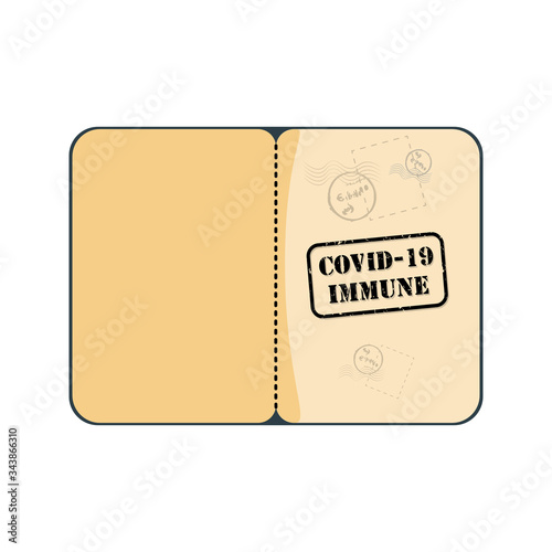 Concept of vaccine passport or immunity passport vector for people who have recovered from or are vaccinated against COVID-19 coronavirus and can begin to travel and work again