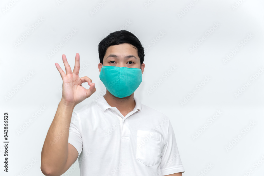 Portrait of man wear protect mask on white background,Wearing face mask for prevent COVID-19 Pandemic Coronavirus,worker with medical mask for against and stop coronavirus