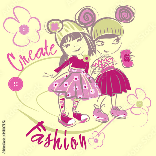 Beautiful fashion girls vector character illustration. Create collection