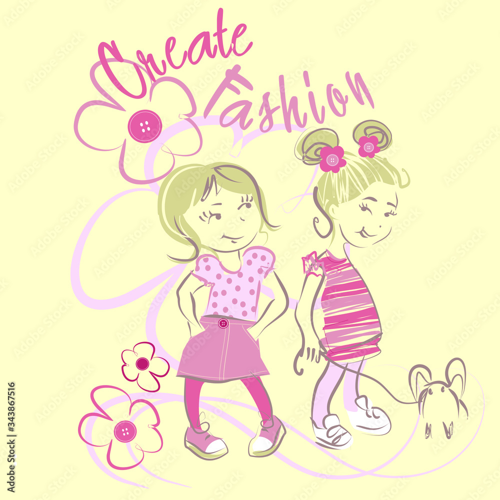 Pretty little fashion girls vector character illustration Pretty little fashion girls vector character illustration
