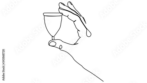 one line continuous drawing holding menstrual cup