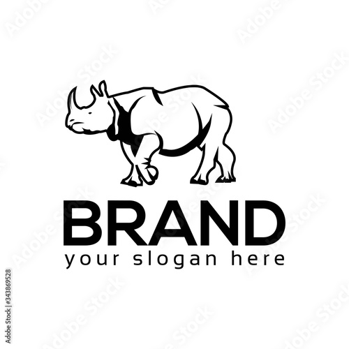 Rhino monochrome logo. Flat design. Vector Illustration on white background 