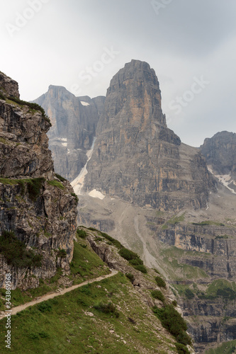Mountain Cima Tosa in Brenta Dolomites with clouds, Italy
