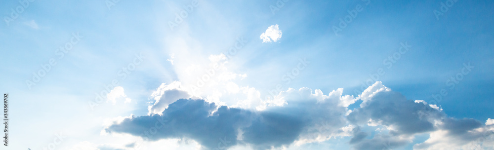 Panorama blue sky background with tiny clouds.Blue backdrop in the air. Abstract style for text.