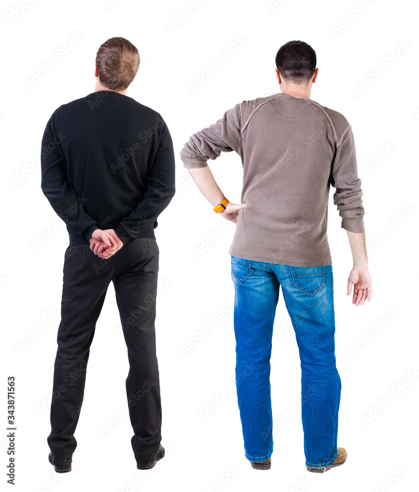 Fototapeta premium Back view two man in sweater.