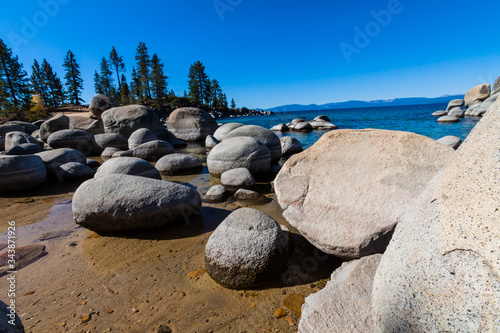 Granite Boulders and Rocky Cove at Sand Harbor, Lake Tahoe, Nevada, USA