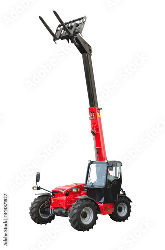 A telescopic handler isolated on a white background