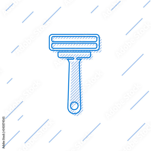 Blue line Shaving razor icon isolated on white background.  Vector Illustration