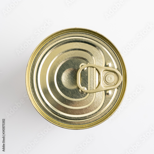 Lay flat an aluminium can food isolated on white background, easy open