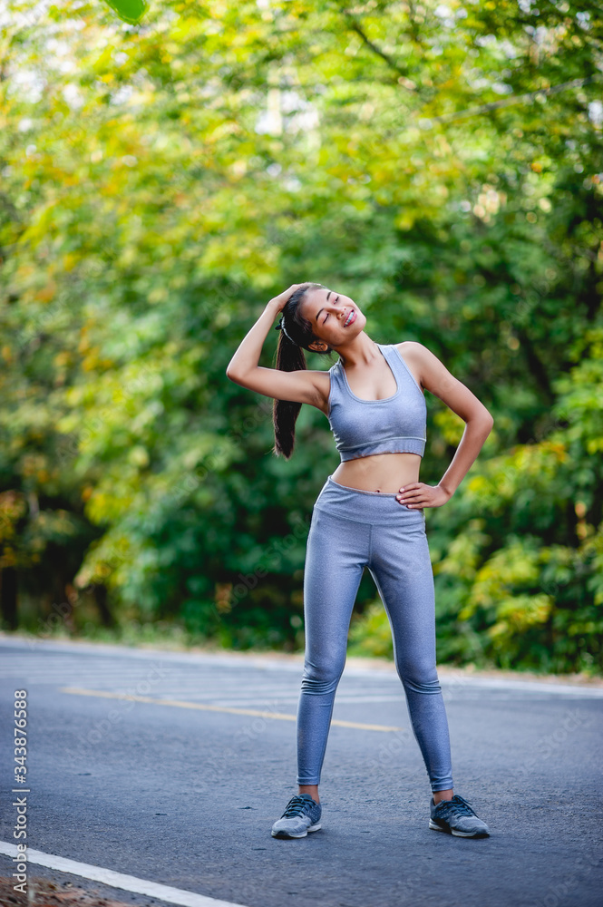 Women exercise happily for good health. Exercise concept Women exercise happily for good health. Exercise concept