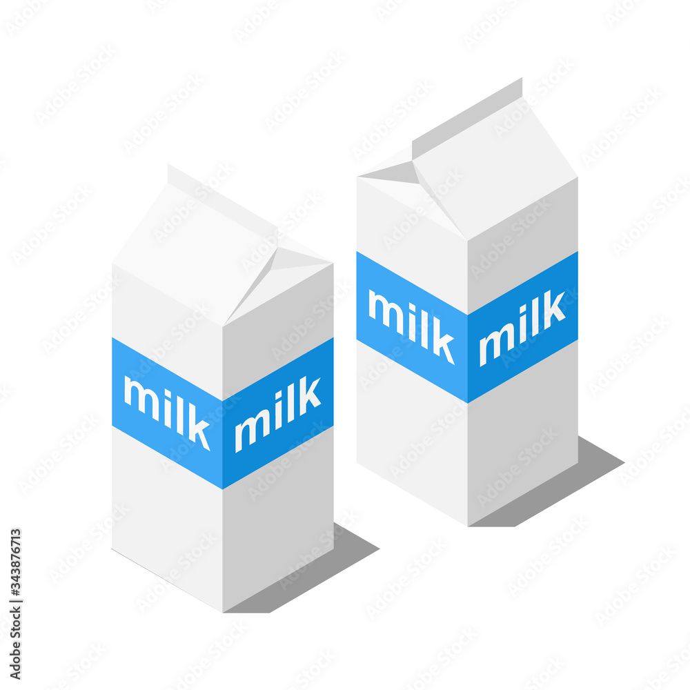 Isometric milk carton packages isolated on white background. Isometric milk carton packages isolated on white background.