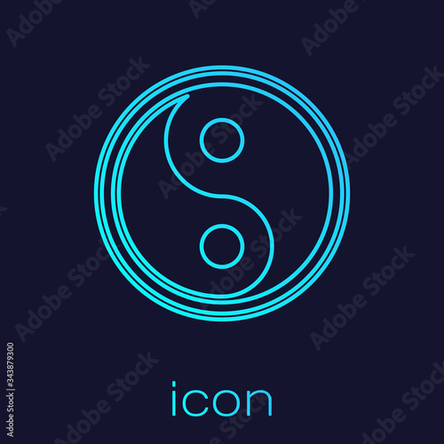 Turquoise line Yin Yang symbol of harmony and balance icon isolated on blue background.  Vector Illustration