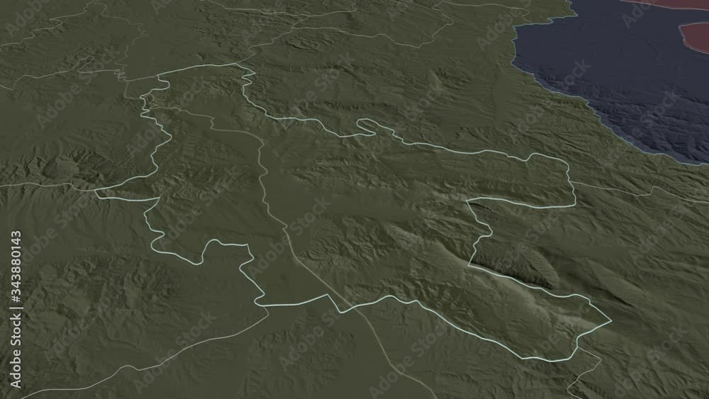 Nišavski, district with its capital, zoomed and extruded on the administrative map of Serbia in the conformal Stereographic projection. Animation 3D Nišavski, district with its capital, zoomed and extruded on the administrative map of Serbia in the conformal Stereographic projection. Animation 3D