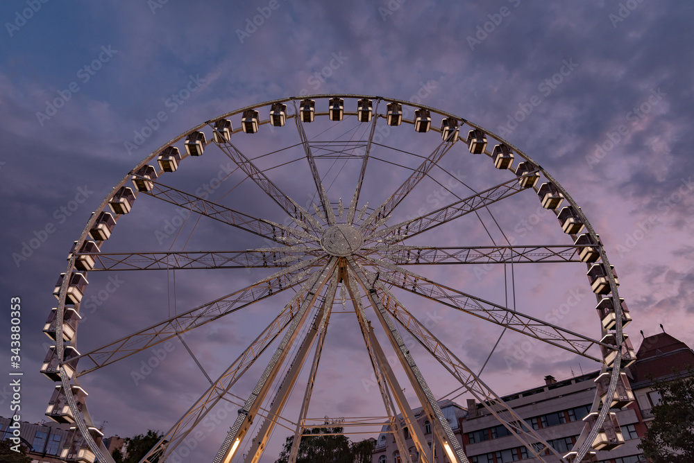 Ferris wheel at sunset in the city of Budapest in Hungary Ferris wheel at sunset in the city of Budapest in Hungary