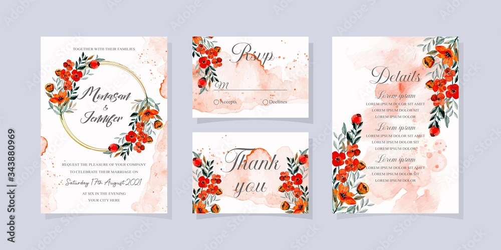 wedding invitation card with abstract floral blossom