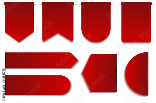 Large set of red paper ribbons. Set of unique red ribbons for different uses. Red ribbons of various shapes and thicknesses. Vector illustration. Stock Photo.