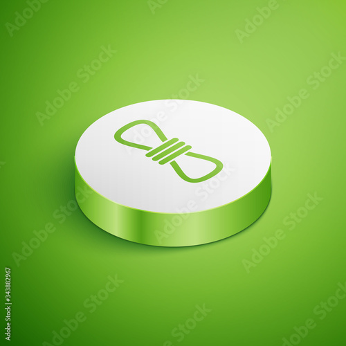 Isometric Climber rope icon isolated on green background. Extreme sport. Sport equipment. White circle button. Vector Illustration