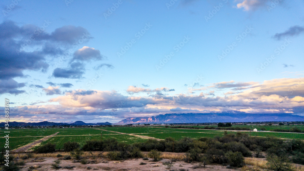 Exterior Mission San Xavier Del Bac at sunset, Tucson, Arizona, USA